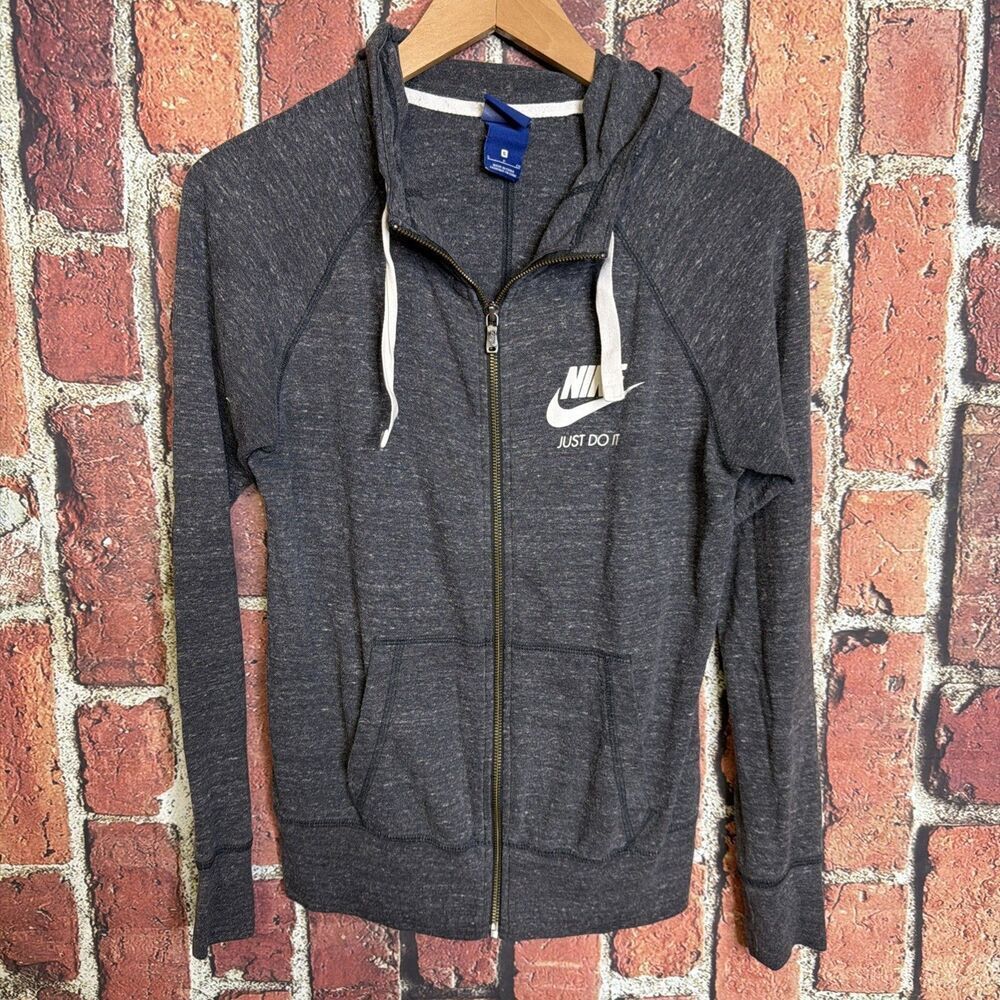 Nike Sportswear Hoodie Sweatshirt Womens Small Gray Fleece Gym Full Zip Cotton
